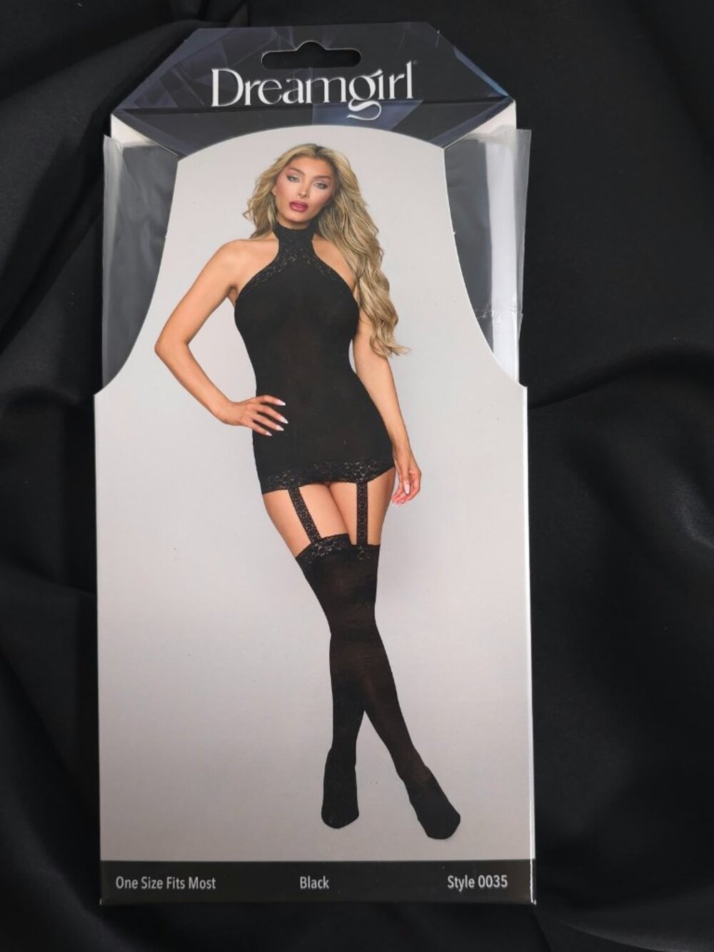 Dreamgirl Black Halter Garter Dress Lace Thigh Highs One Size 0035